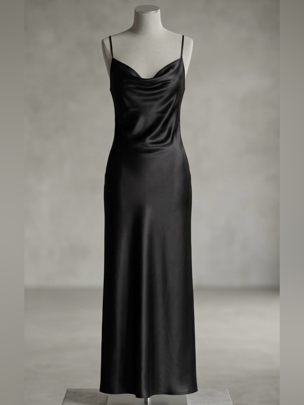 Victoria’s Secret Black Satin Slip Maxi Dress Cowl Neck Spaghetti Strap Size S